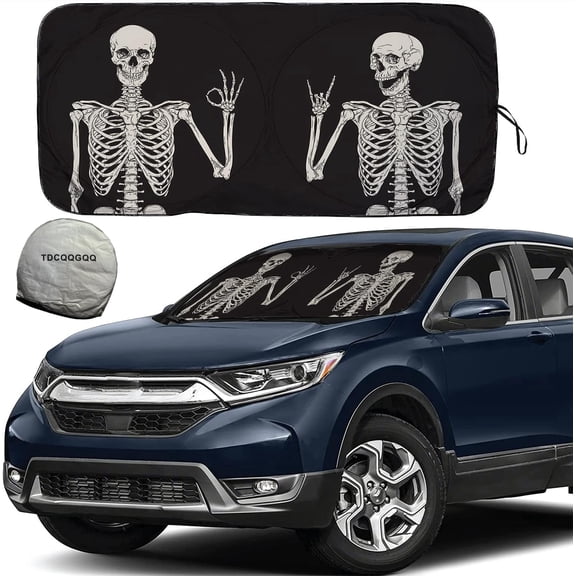 [2026 Upgrade] Windshield Sunshade for Cars - Cartoon Eyes Design, Universal Fit for 46”-64” x 34”, Heat Reduction and UV Protection, Foldable Sun Visor for Front Windshield,63 L x 34" W
