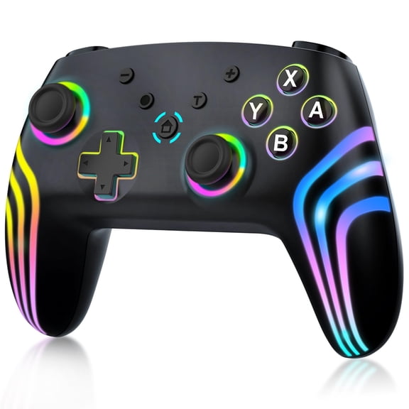 2026 Upgrade Wireless Pro Controller for Switch/Switch 2/Lite/OLED/PC, Gamepad with 7 Color-Changing RGB Lighting/Dual Vibration/6-Axis Gyroscope/Turbo, Ergonomically Designed Precise Joystick