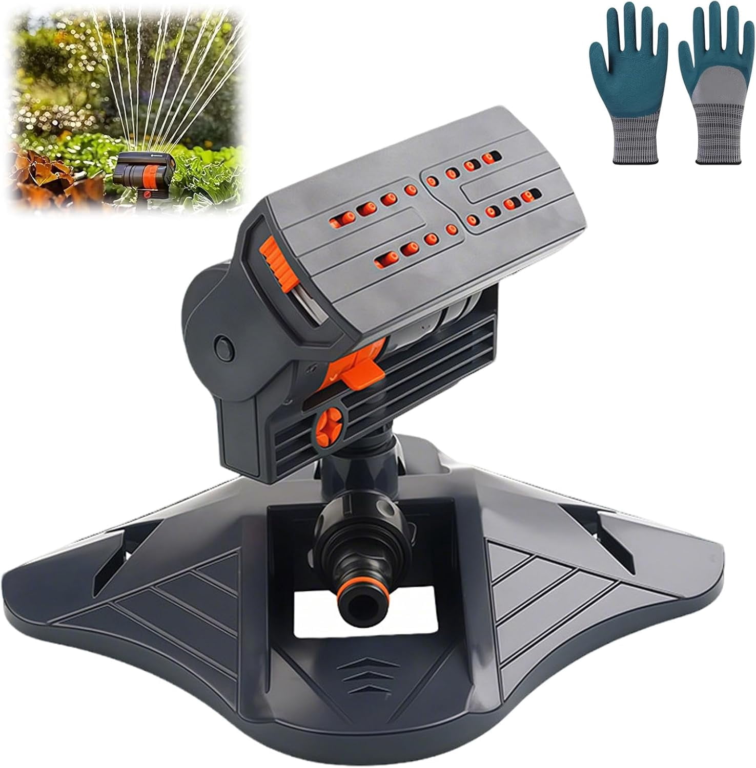 2026 Upgraded 16-Nozzle Oscillating Sprinkler with Dual-Zone Sprinkler Water Timer, 360° 16-Hole Automatic Rocking Sprinkler, Turbo Orbit Mist Sprinklers System for Garden