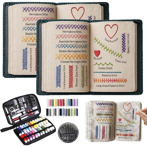 2026 Upgraded Embroidery Stitch Book Kit, Advanced Embroidery Book Kit, DIY Embroidery Stitch Bo-ok kit with Multiple Sewing Kit, 108 Pattern for DIY and Sew Enthusiast (2 Pack)