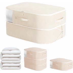 2026 Upgraded 3-Layer Self-Compression Organizer, Washable Space Saver for Quilt Comforter Blanket, Heavy Duty Nylon Underbed Storage for Bedroom Closet Home (Beige M)(K)