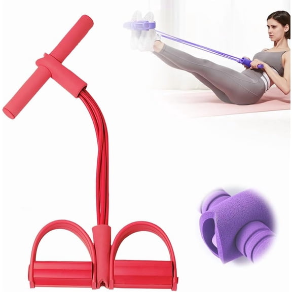 2026 Upgraded 4-Tube Pedal Resistance Band, Heavy Duty Elastic Sit-Up Pull Rope for Abdomen, Waist & Arm Toning, Non-Slip Yoga Fitness Equipment