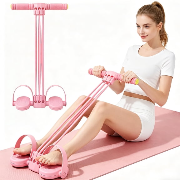 2026 Upgraded 6-Tube Pedal Resistance Band with Handles, Multifunction Foot Pedal Tension Rope for Full Body Workout, Core Strength Training & Muscle Toning for Home Gym (Pink, 1PC)
