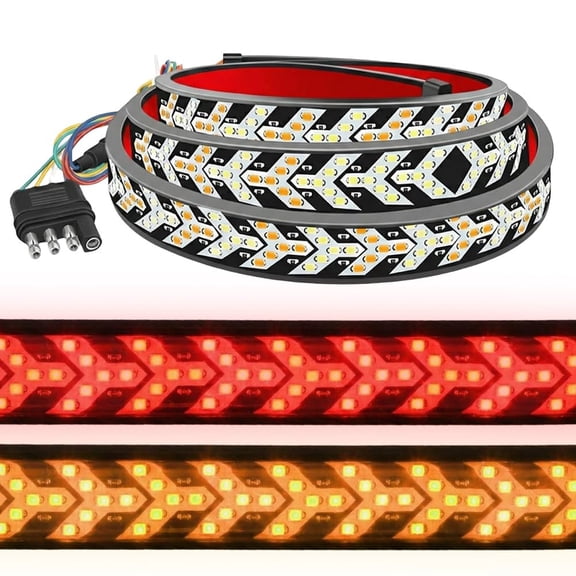 2026 Upgraded 60 Inch LED Tailgate Light Bar, Red Amber Sequential Turn Signal, Brake Reverse Light Strip, Waterproof Flexible LED Light Bar