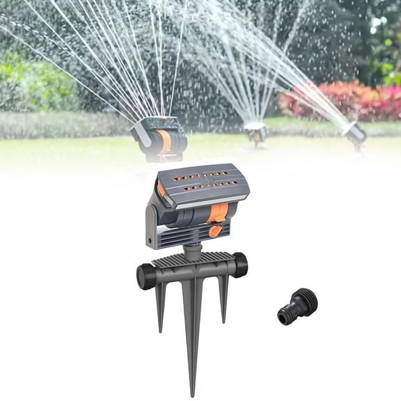 2026 Upgraded Adjustable Oscillating Sprinkler, 16 Nozzle Mini Turbine Wide Area Coverage for Rectangular Lawn, Heavy Duty Triangular Bracket with Dual Zone Timer for Lawn Yard Garden Watering