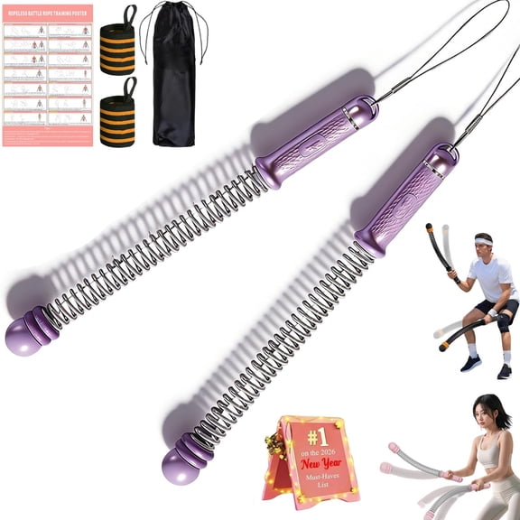 2026 Upgraded Adjustable Ropeless Battle Ropes Training with Poster, Portable Cordless Battle Ropes for Home Gym, Strength, HIIT, and Aerobic Workouts for Men & Women