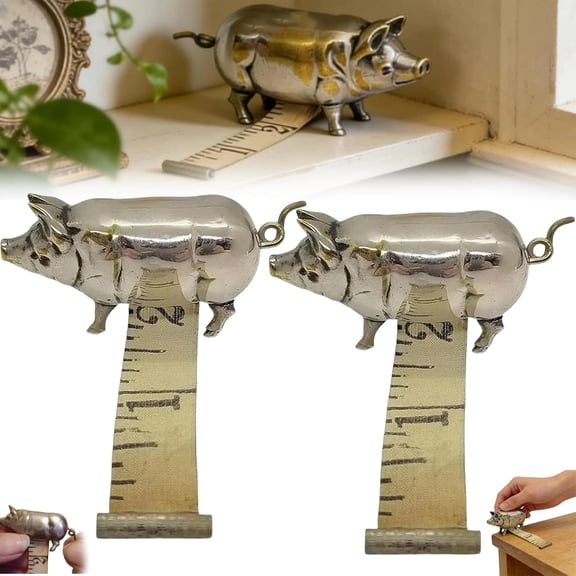 2026 Upgraded Antique Pig Mini Tape Measure, Vintage Figural Brass Sewing Tape for Quilters, Crafters & Collectors, Cute Mini Brass Pig Retro Sewing Notion, Mini Tape Measure Gift (2PCS)