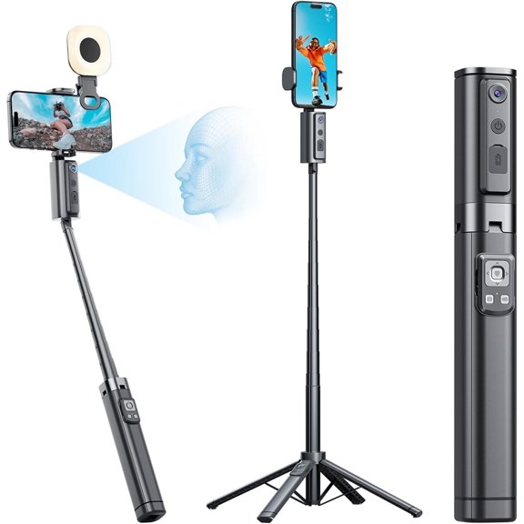 2026 Upgraded Auto Face Tracking Tripod for iPhone 360 Rotation Selfie Stick Tripod Follows Your Movement with Remote and Gesture Control Selfie Stick for Vlog Live Streaming Content Creators
