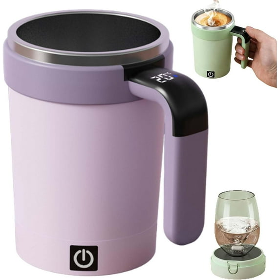 2026 Upgraded Automatic Magnetic Stirring Coffee Mug with Temperature Display & Lid - Self Stirring Mug for Office School (White)