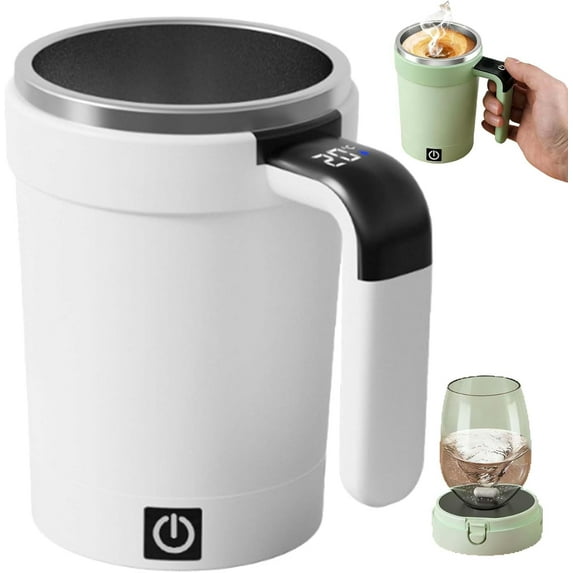 2026 Upgraded Automatic Magnetic Stirring Coffee Mug with Temperature Display & Lid - Self Stirring Mug for Office School (White)