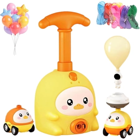 2026 Upgraded Balloon Launcher Toy Set, Air-Powered Animal Balloon Car – 2-in-1 Race & Fly Pressing Cars, Party Favors & Birthday Gift for Kids with Manual Pump (Yellow+2car)