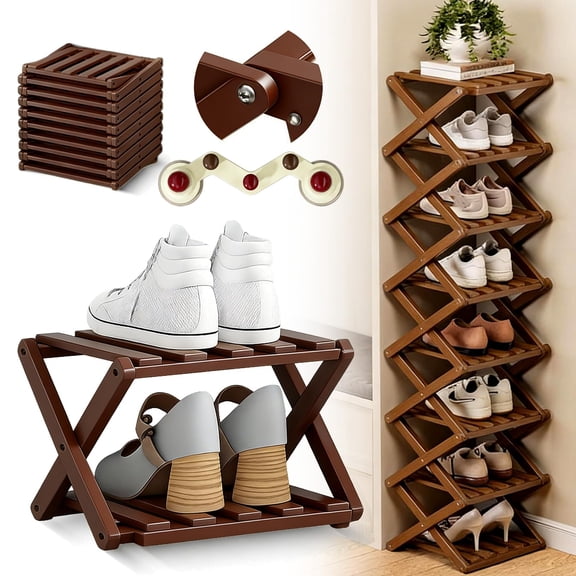 2026 Upgraded Bamboo Shoe Rack – No Assembly, Foldable 9 Tier Tall Narrow Organizer, Space-Saving Vertical Shelf for Entryway & Corner