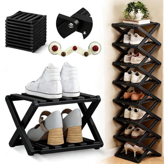 2026 Upgraded Bamboo Shoe Rack – No Assembly, Foldable 9 Tier Tall Narrow Organizer, Space-Saving Vertical Shelf for Entryway & Corner