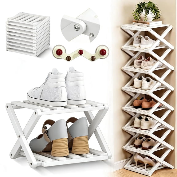 2026 Upgraded Bamboo Shoe Rack – No Assembly, Foldable 9 Tier Tall Narrow Organizer, Space-Saving Vertical Shelf for Entryway & Corner