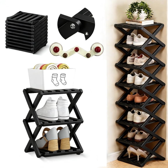 2026 Upgraded Bamboo Shoe Rack – No Assembly, Foldable 9 Tier Tall Narrow Organizer, Space-Saving Vertical Shelf for Entryway & Corner