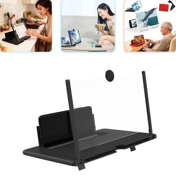 2026 Upgraded Big Screen Phone Magnifier, HD Screen Expander, Foldable Phone Stand with Movie Screen Amplifier for Travel, Portable 3D Magnifying Screen(Black)