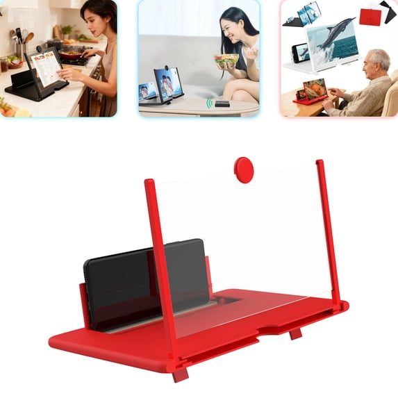 2026 Upgraded Big Screen Phone Magnifier, HD Screen Expander, Foldable Phone Stand with Movie Screen Amplifier for Travel, Portable 3D Magnifying Screen(Red)