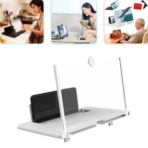 2026 Upgraded Big Screen Phone Magnifier, HD Screen Expander, Foldable Phone Stand with Movie Screen Amplifier for Travel, Portable 3D Magnifying Screen(White)