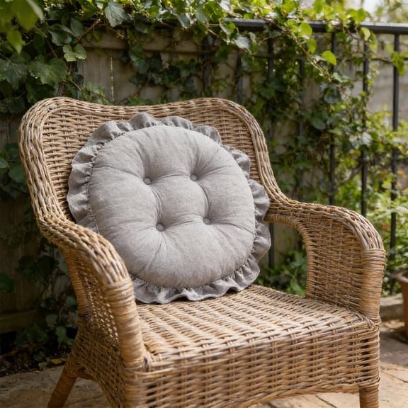 2026 Upgraded Boho Cotton Round Chair Cushions for Dining Chairs Farmhouse Rustic Ruffled Chair Pads Soft Comfortable Seat Stool Cushions for Kitchen Chairs Home Decor 17"x17" C