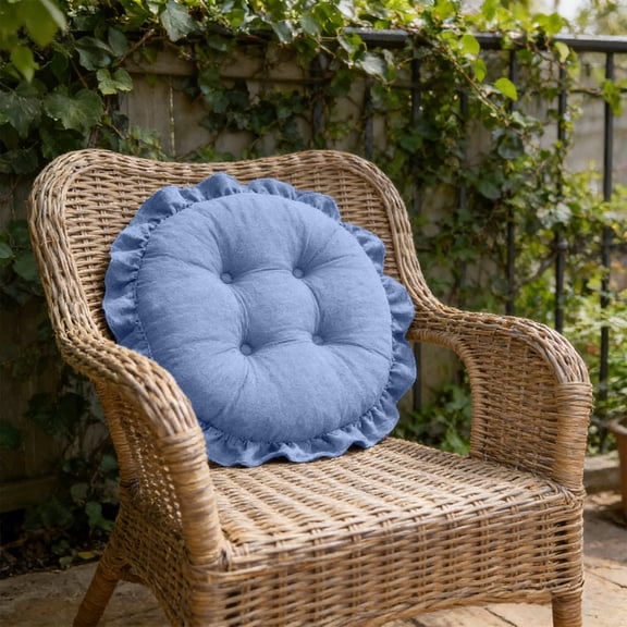 2026 Upgraded Boho Cotton Round Chair Cushions for Dining Chairs Farmhouse Rustic Ruffled Chair Pads Soft Comfortable Seat Stool Cushions for Kitchen Chairs Home Decor 17"x17" A