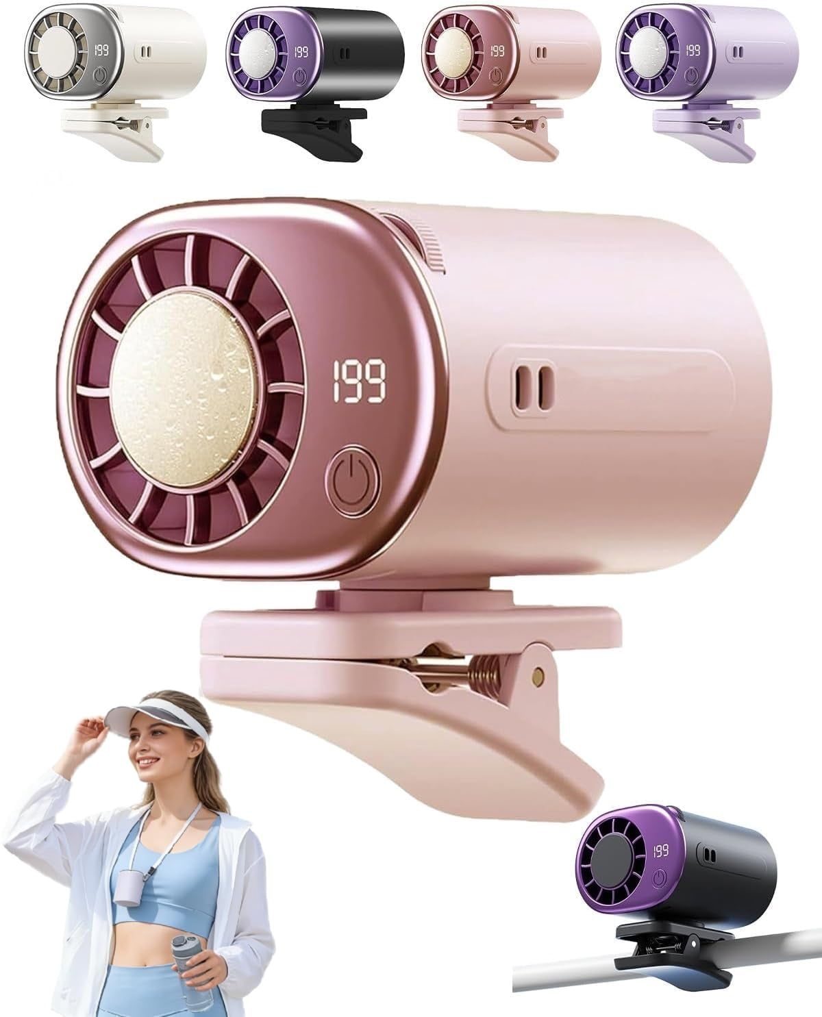 2026 Upgraded Car Clip-On Fan with LED Display, 360° Rotatable Multi-Speed Portable Cooling Fan for Vehicle & Tent