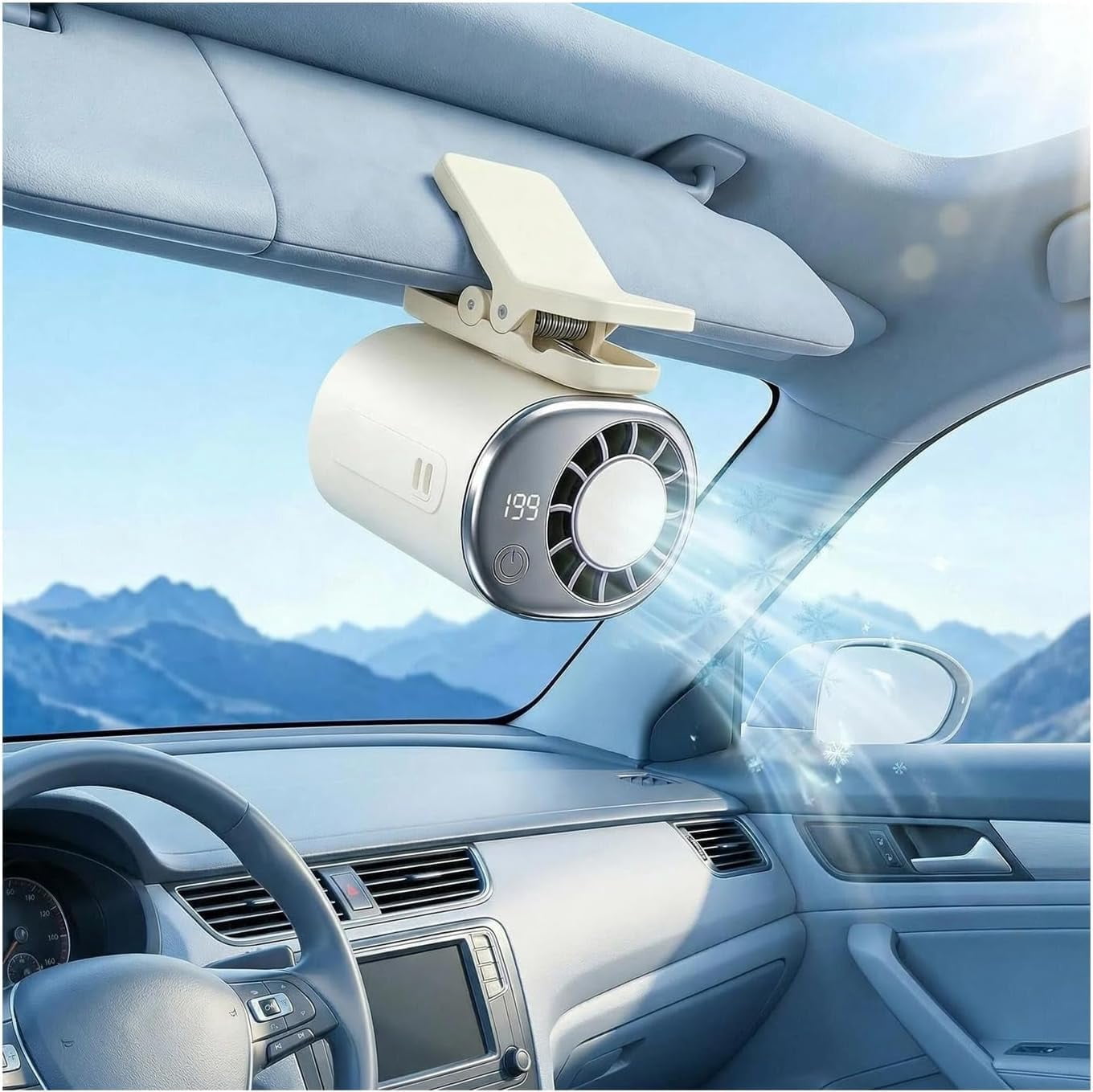 2026 Upgraded Car Clip-On Fan with LED Display, 360° Rotatable Multi-Speed Portable Cooling Fan for Vehicle & Tent