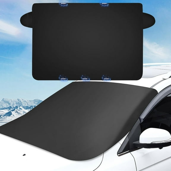 2026 Upgraded Car Windshield Magnetic Snow Cover, Winter Silver-Coated Frost Ice Windscreen Covers with Anti-Theft Flaps & 5 Strong Magnets, Fits Cars, SUVs, Van, MPV & Trucks
