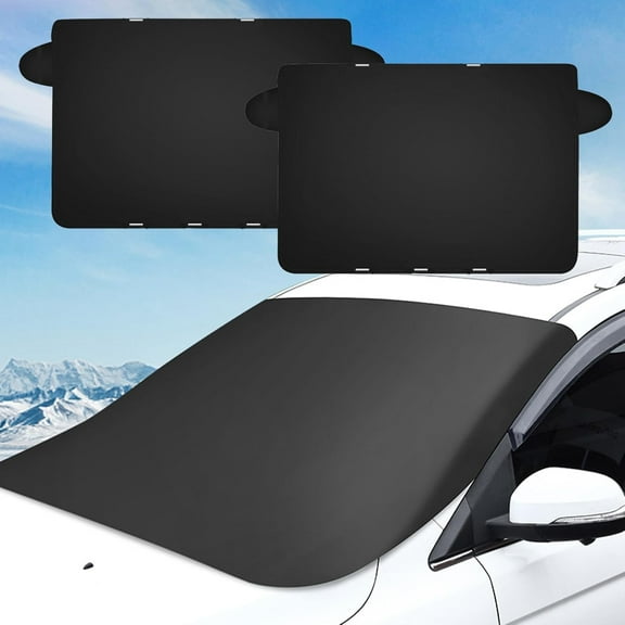2026 Upgraded Car Windshield Magnetic Snow Cover, Winter Silver-Coated Frost Ice Windscreen Covers with Anti-Theft Flaps & 5 Strong Magnets, Fits Cars, SUVs, Van, MPV & Trucks