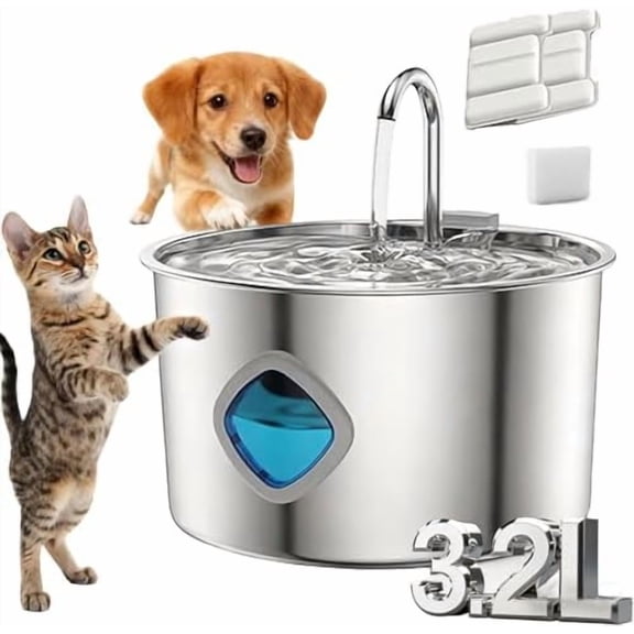 2026 Upgraded Cat Water Fountain 3.2L/108oz, Stainless Steel Pet Fountain with 4-Stage Filtration, Ultra-Quiet Pump, for Cats and Small Dogs – BPA-Free, Easy to Clean