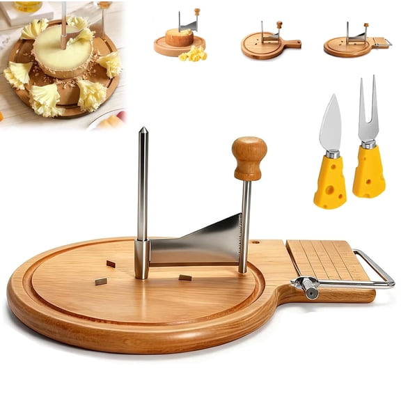 2026 Upgraded Cheese Curler, Stainless Steel Cheese Curler Wheel with Lid, Cheese Shaver, Cheese Flower Shaver Maker Wheel Slicer with Wooden Base for Cheese Roses, Desserts (Style C)