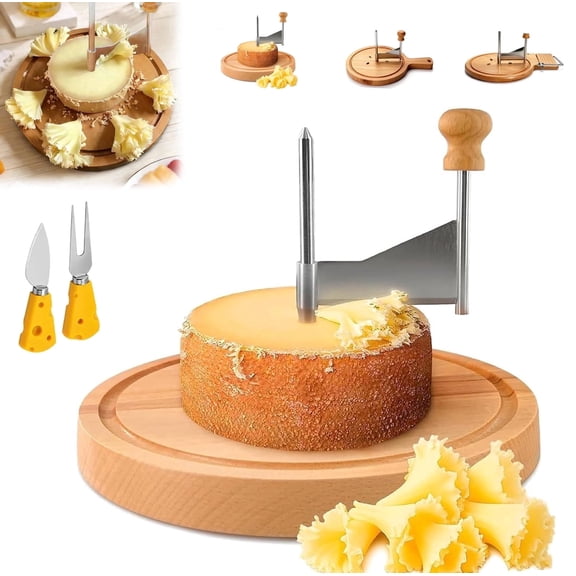 2026 Upgraded Cheese Curler, Stainless Steel Cheese Curler Wheel with Lid, Cheese Shaver, Cheese Flower Shaver Maker Wheel Slicer with Wooden Base for Cheese Roses, Desserts (Style A)