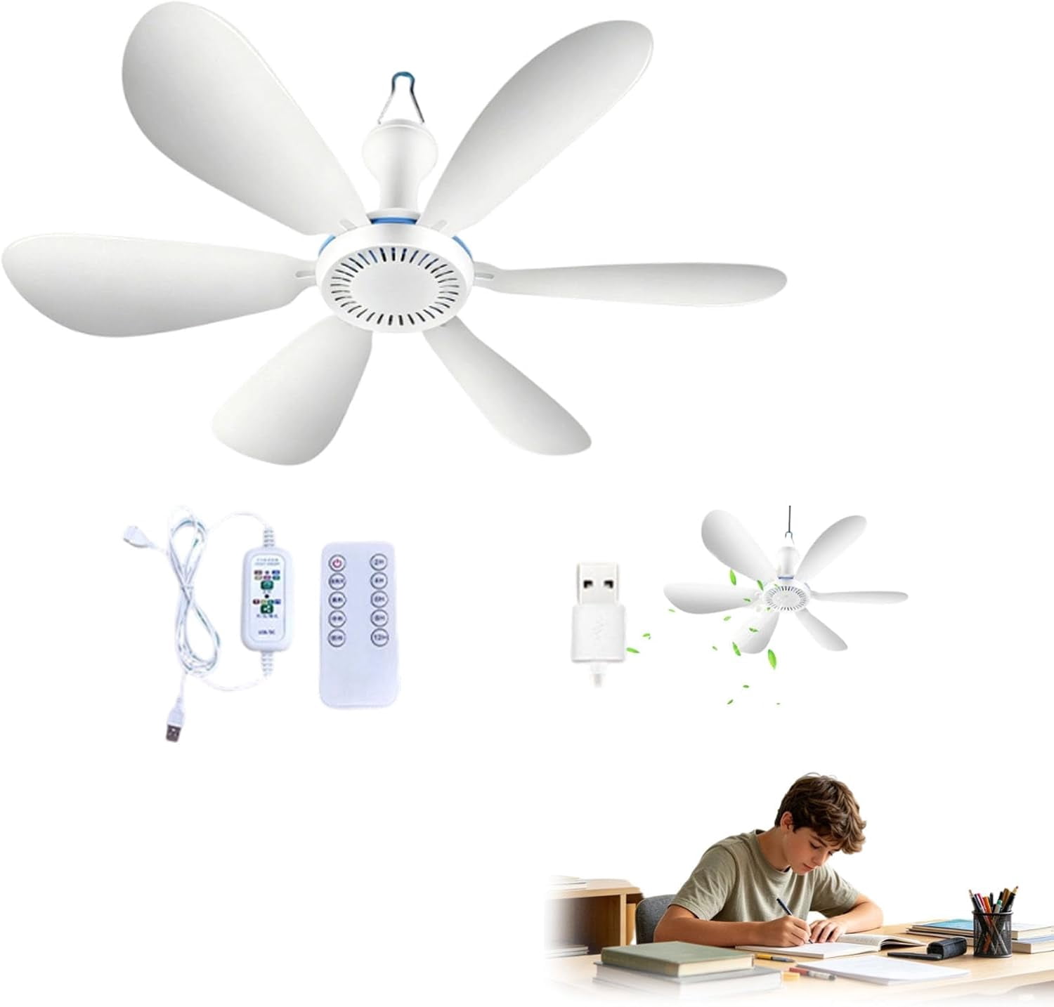2026 Upgraded Collapsible Ceiling Fan, quiet USB hanging cruise fan ...