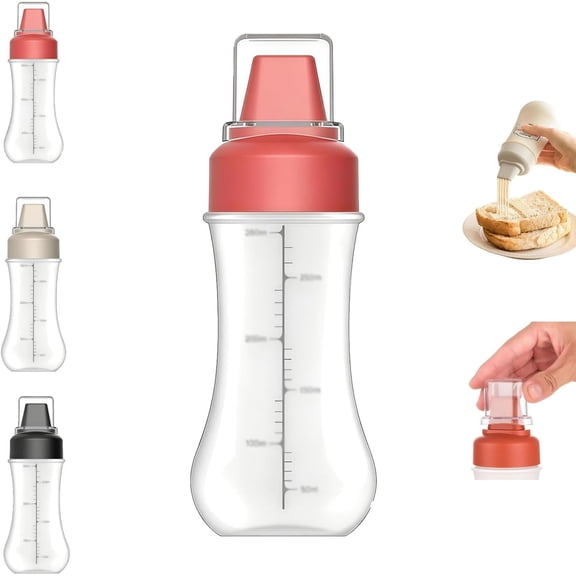 2026 Upgraded Condiment Squeeze Spray Bottle,12oz Leak Proof Measurable Squeeze Bottle with 5-Hole Spray Dispenser, Dust-Proof Cover for Ketchup Kitchen Oil