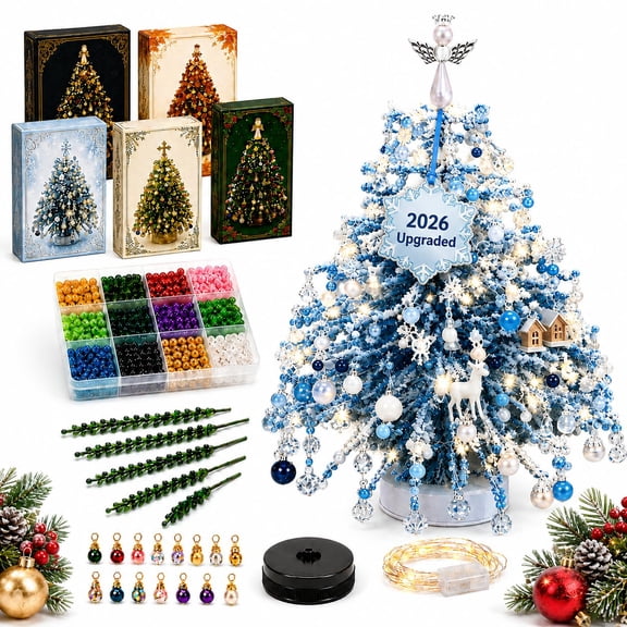 2026 Upgraded DIY Beaded Christmas Tree Kit for Adults, 3D Crystal Bead Craft Set for Handmade Mini Xmas Tree, Sparkling Tabletop Holiday Decor and Christmas Gift