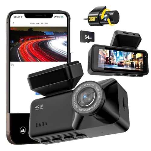 2026 Upgraded Dash cam Pro 4K Wireless Car Dashcam Front Rear, 4K 2160P/FHD Dash Camera for Cars, 3.16" IPS, 5.8GHZ WiFi, GPS, with 64GB Card, 170° Wide Angle Lens(WiFi+GPS+64GB)