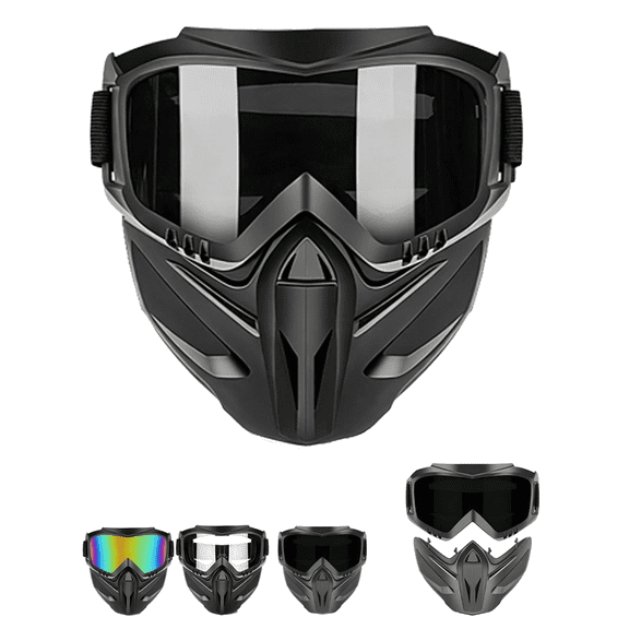 2026 Upgraded Detachable Full Face Goggle Mask, Anti-Fog Grass Cutting Goggles for Welding, Riding, Windproof Paintball Mask Gray