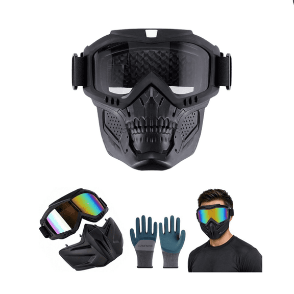 2026 Upgraded Detachable Full Face Goggle Mask, Anti-Fog Grass Cutting Goggles for Welding, Riding, Windproof Paintball Mask
