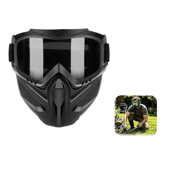 2026 Upgraded Detachable Full Face Goggle Mask, Anti-Fog Grass Cutting Goggles for Welding, Riding, Windproof Paintball Mask