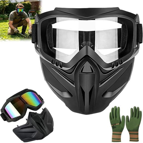 2026 Upgraded Detachable Full Face Goggle Mask, Anti-Fog Grass Cutting Goggles for Welding, Riding, Windproof Paintball Mask