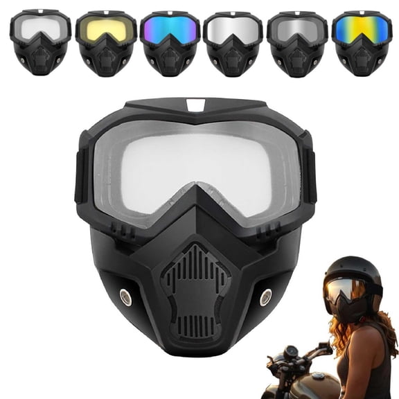 2026 Upgraded Detachable Full Face Goggle Mask, Detachable Full Face Mask Adults for Welding & Riding, Anti-Fog Windproof Impact Resistant (A)