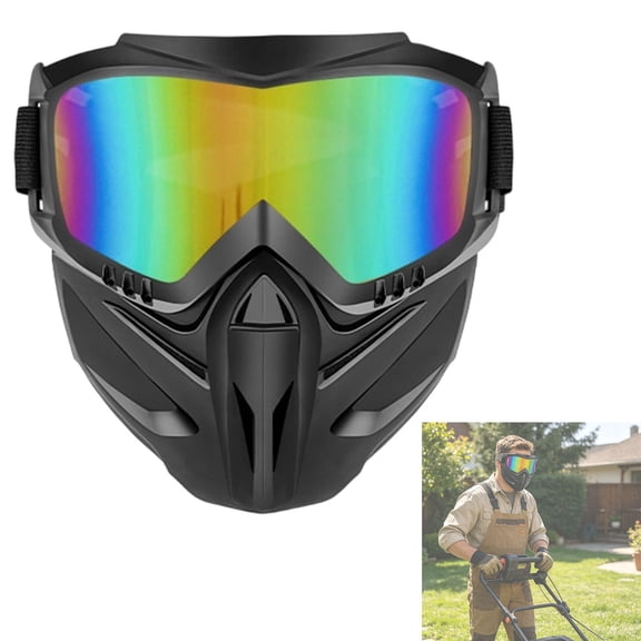 2026 Upgraded Detachable Full Face Goggle Mask, Mowing Goggles Grass Cutting Mask, Lawn Mowing Goggles for Adult, Full Face Goggles for Riding, Windproof Anti-UV, Dust, Fog