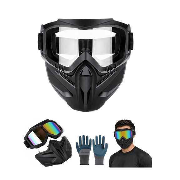 2026 Upgraded Detachable Full Face Goggle Mask, for Riding, Windproof Paintball Mask, Anti-Fog Grass Cutting Goggles