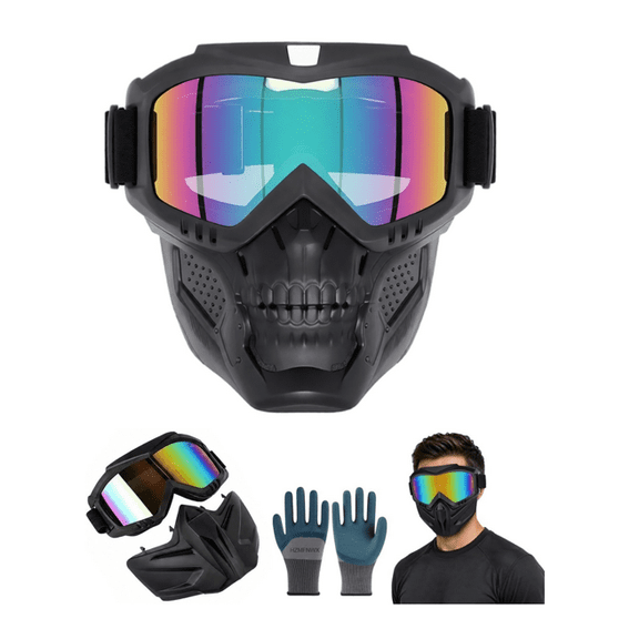 2026 Upgraded Detachable Full Face Goggle Mask, for Riding, Windproof Paintball Mask, Anti-Fog Grass Cutting Goggles
