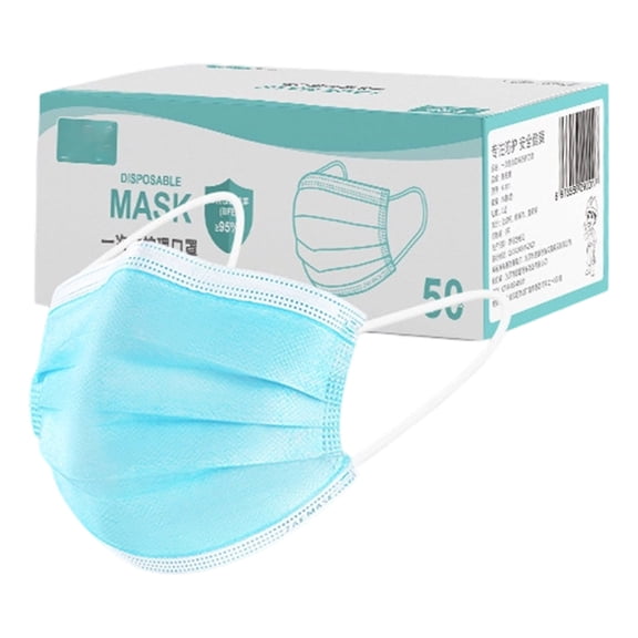 2026 Upgraded Disposable Masks for Adults 3Ply Protection Face Mask for Work Office Outdoor Black 50 Pcs (Sky Blue)
