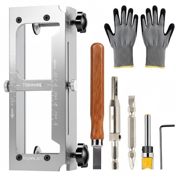 2026 Upgraded Door Hinge Jig, Aluminum Alloy Door Hinge Template Kit for Router, Adjustable Mortise Jig Fits Door Hinges from 2.5" to 5" Length and Thicknesses, 1/4" Radius, 5/8" (Red)