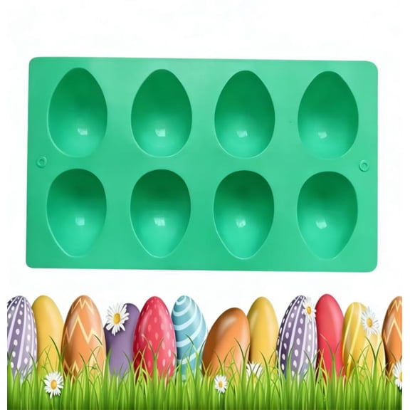 2026 Upgraded Easter 8-Cavity Silicone Egg Molds, Egg Shaped Cake Pop Mold, Baking Supplies for Chocolate Jello Candy (Green)