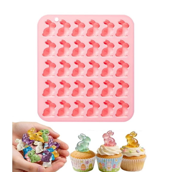 2026 Upgraded Easter Bunny Shaped Silicone Molds 30-Cavity, Cake Pop Mold for Baking Chocolate Jello Candy Making Supplies (Pink)