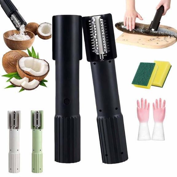 2026 Upgraded Electric Coconut Grater Machine, Portable Handheld Coconut Scraper Peeler Shredder, Anti-Splashrotating Stainless Steel Fish Scale Peeler, Long Battery Life/Waterproof (Black)