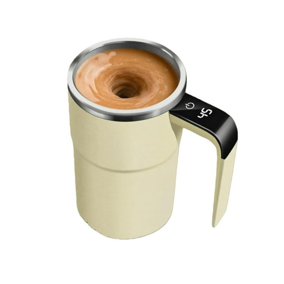 2026 Upgraded Electric Coffee Mug with a Built-In LCD Thermometer, for Brewing Cofee, Milk, Cocoa, 304 Stainless Steel Self Stirring Coffee Mug Wamer (Beige)