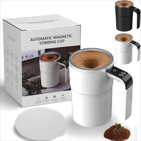 2026 Upgraded Electric Coffee Mug with Built, Rechargeable Self Stirring Cup with LCD Thermometer for Coffee Milk Cocoa, 304 Stainless Steel Travel Mug